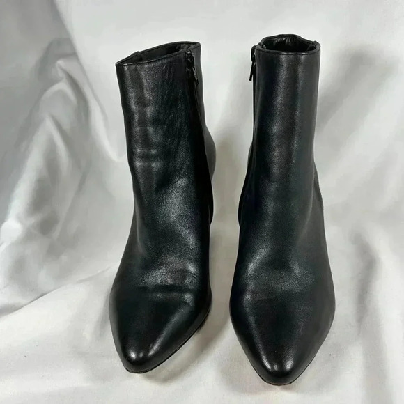 Antonio Melani Size 7 Black Leather Ankle Boot Wedge Heel Gold - Picture 3 of 11